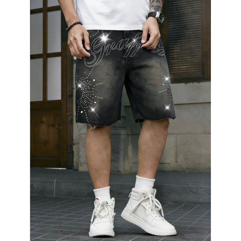 Shorts Denim Frayed - Amerikaanse streetwear heren non-stretch denim shorts