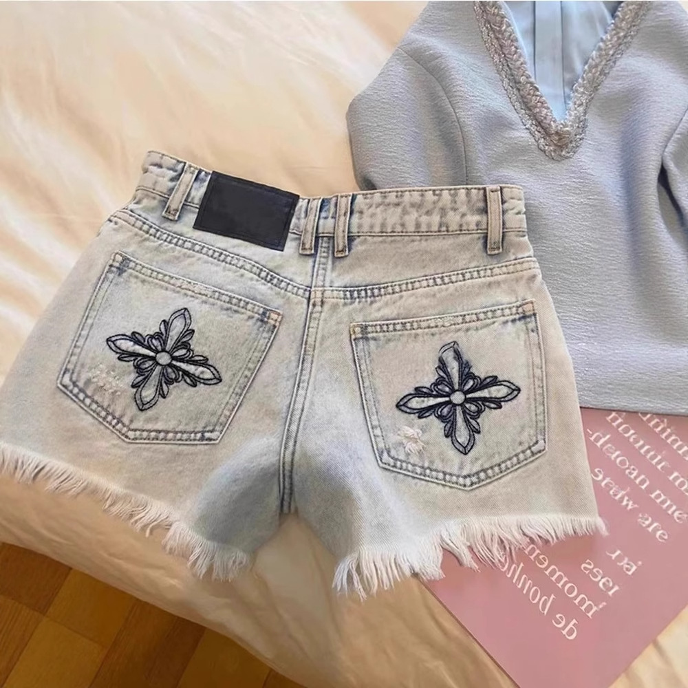 Shorts Denim Frayed - 2026 Zomer Vintage Gewassen Borduurwerk Gefranst